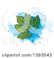 Clipart Of A Bitter Gourd Leaf Over Blue Paint Strokes Royalty Free Vector Illustration