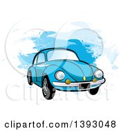 Poster, Art Print Of Blue Vw Slug Bug Car Over Blue Paint Strokes