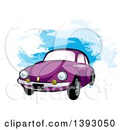 Poster, Art Print Of Purple Vw Slug Bug Car Over Blue Paint Strokes