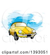 Poster, Art Print Of Yellow Vw Slug Bug Car Over Blue Paint Strokes