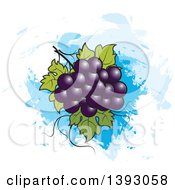 Poster, Art Print Of Bunch Of Purple Grapes Over Blue Paint Strokes