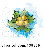 Clipart Of Christmas Holly Over Paint Strokes Royalty Free Vector Illustration