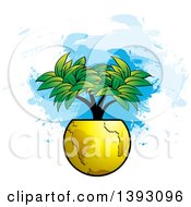 Poster, Art Print Of Tree Growing From A Gold Globe Over Paint Strokes
