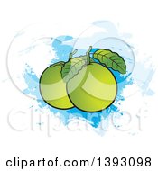 Guava Fruits And Leaves Over Paint Strokes