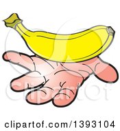 Clipart Of A Caucasian Hand Holding A Banana Royalty Free Vector Illustration