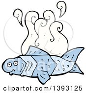 Clipart Of A Cartoon Stinky Blue Fish Royalty Free Vector Illustration by lineartestpilot