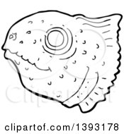 Clipart Of A Cartoon Black And White Lineart Fish Head Royalty Free Vector Illustration