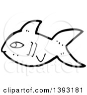 Clipart Of A Cartoon Black And White Lineart Fish Royalty Free Vector Illustration