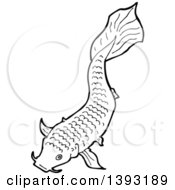 Poster, Art Print Of Black And White Lineart Koi Carp Fish