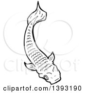 Clipart Of A Black And White Lineart Koi Carp Fish Royalty Free Vector Illustration by lineartestpilot