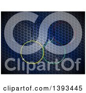 Clipart Of Colorful 3d Metallic Olympic Rings Over Blue Honeycomb Metal Royalty Free Vector Illustration