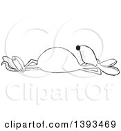 Poster, Art Print Of Cartoon Black And White Lineart Relaxed Rat Laying On His Back