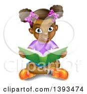 Poster, Art Print Of Happy Black Girl Sitting On The Floor And Reading A Story Book