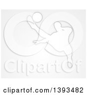 Poster, Art Print Of White Silhouetted Male Soccer Player Diving To Kick A Ball Over Gray