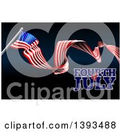 Poster, Art Print Of Long Waving American Flag And Fourth Of July Text On Black And Dark Blue