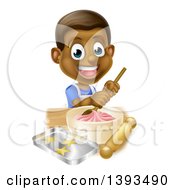 Poster, Art Print Of Happy Black Boy Making Frosting And Cookies