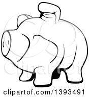 Clipart Of A Black And White Lineart Piggy Bank Royalty Free Vector Illustration by dero