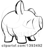 Clipart Of A Black And White Lineart Piggy Bank Royalty Free Vector Illustration