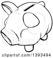Clipart Of A Black And White Lineart Piggy Bank Royalty Free Vector Illustration