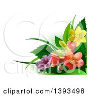 Clipart Of A Background Of Flowers And Leaves On White Royalty Free Vector Illustration