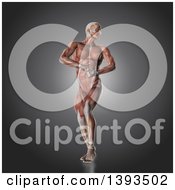 Clipart Of A 3d Male Body Builder Posing With Visible Muscles On Gray Royalty Free Illustration by KJ Pargeter
