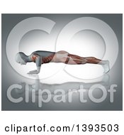 Clipart Of A 3d Anatomical Man Doing Pushups With Visible Muscles On Gray Royalty Free Illustration