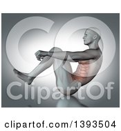 Poster, Art Print Of 3d Anatomical Man Doing Sit Ups With Visible Abdominal Muscles On Gray