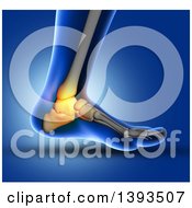 Poster, Art Print Of 3d Closeup Of A Human Foot With Glowing Ankle Bone Pain On Blue