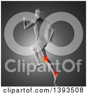 3d Anatomical Man Running With Visible Leg Bones And Glowing Knee And Ankle Joints On Gray