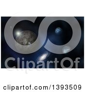 Clipart Of A 3d Star Shining Near Fictional Planets And A Nebula Royalty Free Illustration