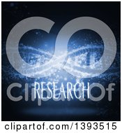 Clipart Of A Background Of A 3d DNA Strand On Blue With Research Text Royalty Free Illustration