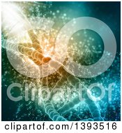 Clipart Of A Background Of A 3d DNA Strand With Bursts Of Light Royalty Free Illustration