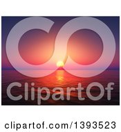 Clipart Of A 3d Pink And Purple Sunset Over Rippling Ocean Water Royalty Free Illustration