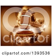 Poster, Art Print Of 3d Wooden Judges Gavel Hitting The Block With A Storm Effect