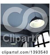 Clipart Of A 3d Industrial Converted Building With Lights The Upper Part Of Windows Metal Beams And Brick Walls Royalty Free Illustration