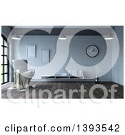 Poster, Art Print Of 3d Throw Draped Over A White Leather Chair In A Room Interior