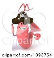 Clipart Of A 3d Pink Shrimp Pirate On A White Background Royalty Free Illustration by Julos