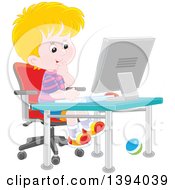 Poster, Art Print Of Cartoon Blond White Boy Using A Desktop Computer