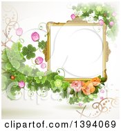 Blank Ornate Picture Frame With Text Space Clovers And Roses