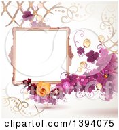 Poster, Art Print Of Blank Ornate Picture Frame With Text Space Purple Clovers And Roses