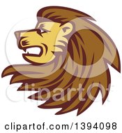 Poster, Art Print Of Retro Woodcut Male Lion Head With A Long Mane