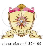 Clipart Of A Retro Vintage Compass Rose Navigator Coat Of Arms Crest Royalty Free Vector Illustration