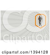 Poster, Art Print Of Retro Male Triathlete Or Marathon Runner And Gray Rays Background Or Business Card Design