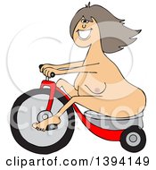 Cartoon Chubby Brunette Caucasian Nudist Woman Riding A Trike Naked
