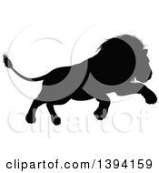 Poster, Art Print Of Black Silhouetted Male Lion Pouncing