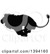 Poster, Art Print Of Black Silhouetted Male Lion Running