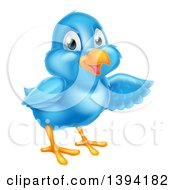 Poster, Art Print Of Happy Blue Bird Presenting Or Pointing