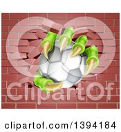 Poster, Art Print Of Monster Claws Holding A Soccer Ball And Breaking Through A Brick Wall