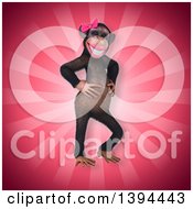 Clipart Of A 3d Female Chimpanzee On A Pink Background Royalty Free Illustration