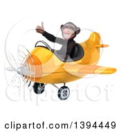 Clipart Of A 3d Chimpanzee Monkey Aviator Pilot Flying An Airplane On A White Background Royalty Free Illustration